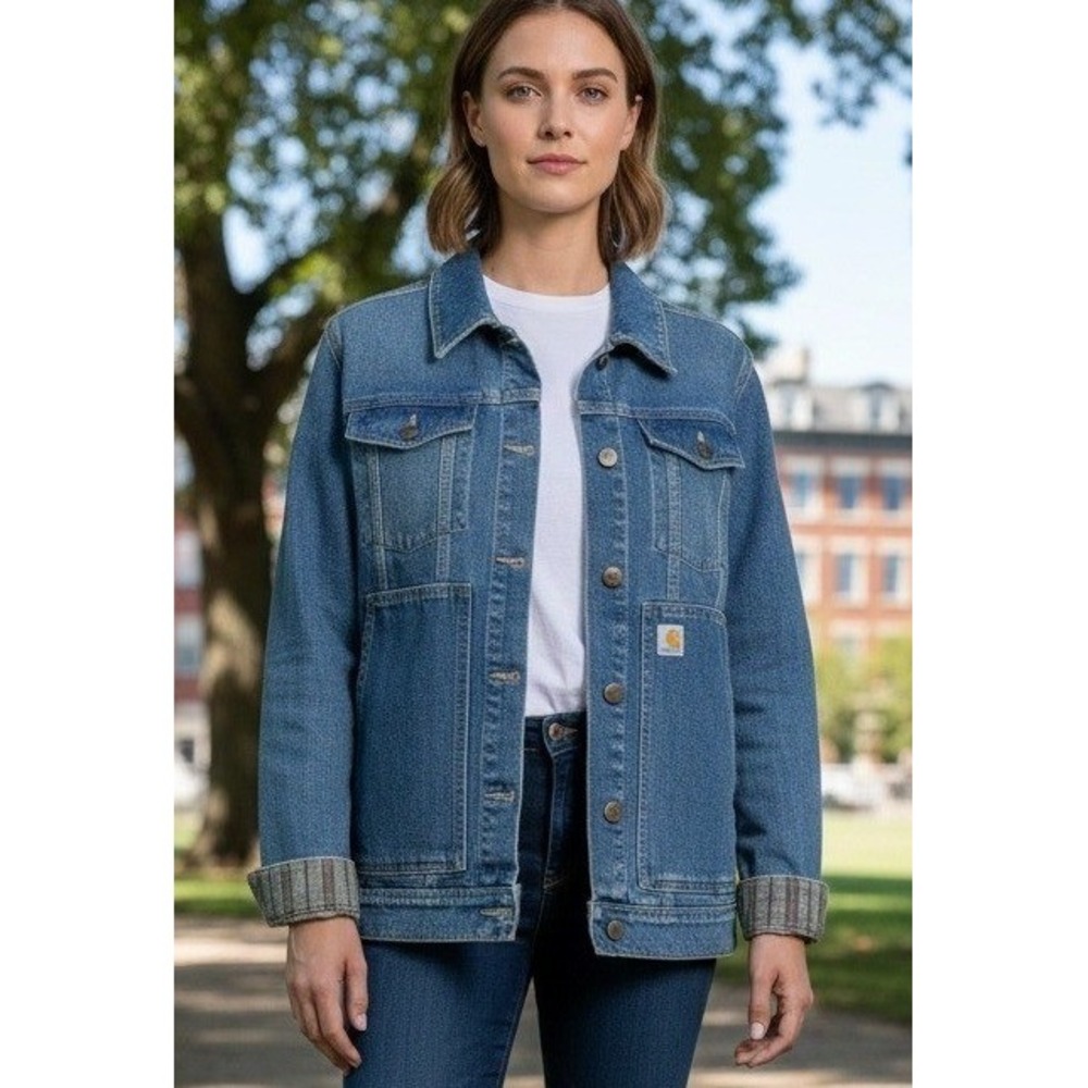 Y2K Carhartt Denim Jacket Women's 2XL Relaxed Fit Rugged Flex Blue OJ2970-W NWT